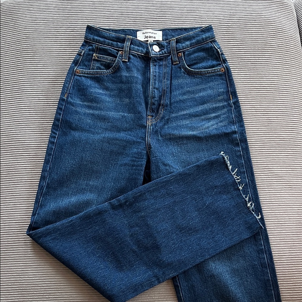 Raw Hem Elan Ultra High Rise Straight Jeans - Picture 2 of 3